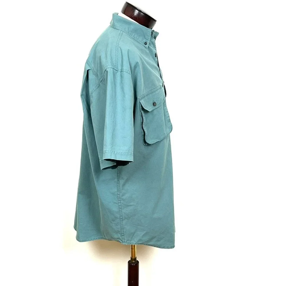 Woolrich Mens Short‎ Sleeve Green Button Down Shirt Cargo Pockets Large Utility